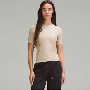 Lululemon Asymmetrical Ribbed Cotton T-Shirt in Trench XS Taupe Tan Fitted